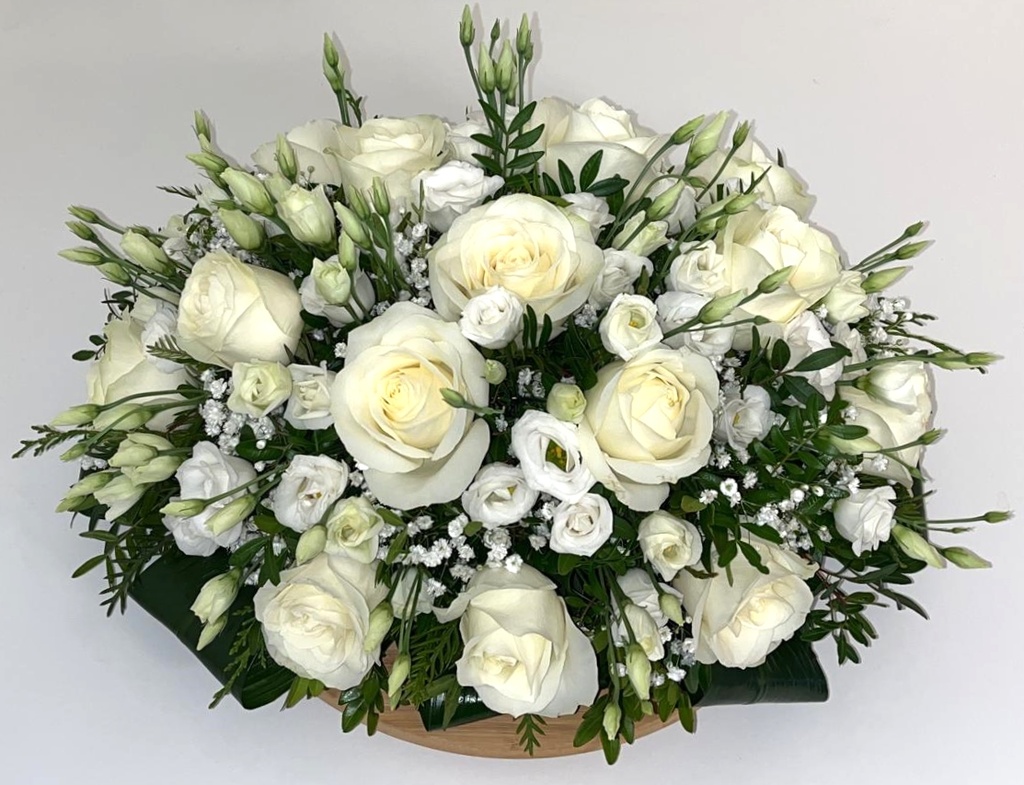 Zoet afscheid (Delicaat bloemstuk, Witte, Selecteer een tekst uit de lijst)