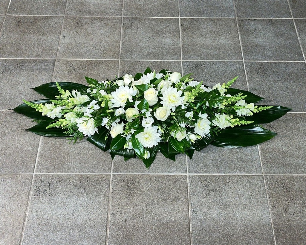 Bloemenhulde (Delicaat bloemstuk, Witte, Selecteer een tekst uit de lijst)